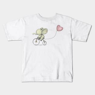 Cute Elephant riding his bike Kids T-Shirt